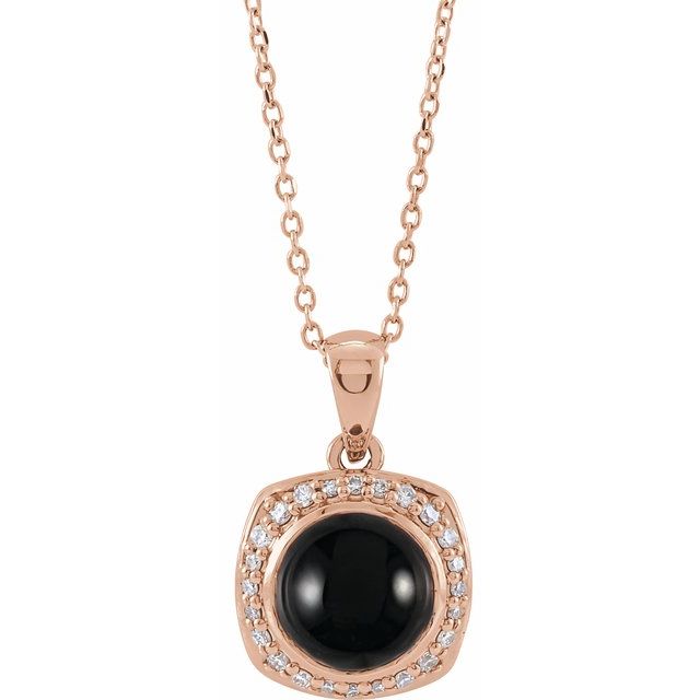 14K Rose Onyx Diamond Halo-Style Necklace – Dunwoody Diamonds USA