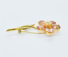 Load image into Gallery viewer, Pink Sapphire &amp; Diamond Yellow Gold Flower Brooch